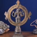 Vintage Brass Lord Vishnu with Sudarshan Chakra Aura | 16.5" x 12" x 5" (41.9 x 30.5 x 12.7 cm) | 5.5 kg Sacred Divine Art